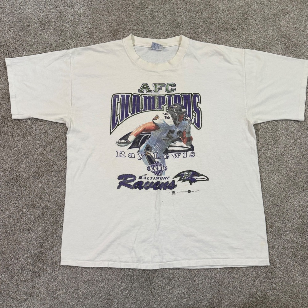 All Sport Baltimore Ravens Shirt Mens XL White Ray Lewis AFC Champions 2001 VTag